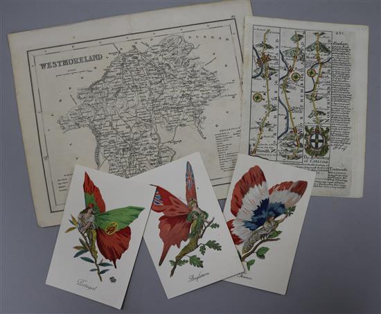 An Owen and Bowen road map, other maps and satirical butterfly postcards